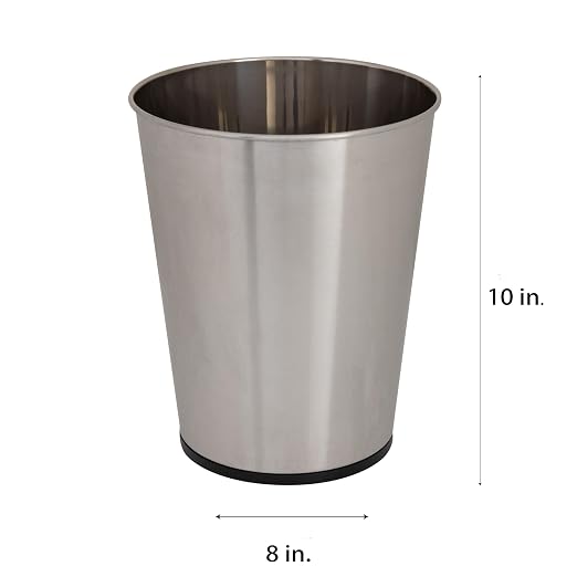 Bath Bliss 5 Liter Small Wastebasket, Stainless Steel | Compact Round Open Top Trash Can | Durable Bathroom Bedroom Dorm Office Garbage Bin | Stylish Space-Saving Waste Disposal Container (Pack of 12)