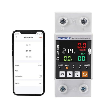 TUYA WiFi Smart Energy Meter AC 63A 85-300V WiFi Smart Earth Leakage Over Under Voltage Protector Electricity Energy Monitor APP Remote Control Smart Life 230V 110V Compatible with Alexa Google Home