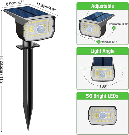 nipify Solar Spot Lights Outdoor Motion Sensor with 3 Modes, [ 2 Pack ] Solar Spotlights Outdoor Waterproof 2-in-1 Auto On/Off Landscape Lighting for Outside Yard Wall Garden Pathway, Warm White