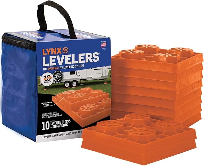 PROGRESSIVE INDUSTRIES RV Surge Protector 50 Amp with Electrical Management System, Portable, EMS-PT50X & Tri-Lynx 00015 Lynx Levelers - 10 Pack, Orange