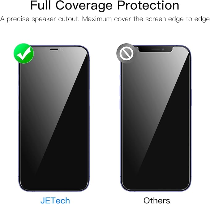 JETech Privacy Full Coverage Screen Protector for iPhone 12/12 Pro 6.1-Inch, Anti-Spy Tempered Glass Film, Edge to Edge Protection Case-Friendly, 2-Pack