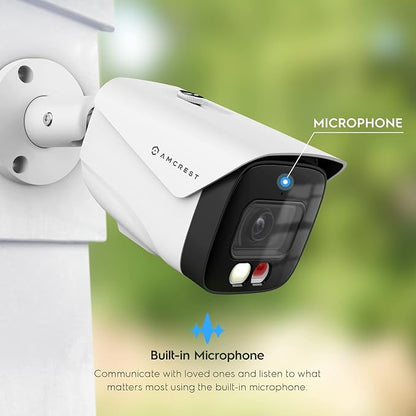 Amcrest UltraHD 4K (8MP) IP PoE AI Camera, FOV 129°, 49ft Color Nightvision, Security Outdoor Bullet Camera, Human & Vehicle Detection, Active Deterrent, 4K @15fps, (REP-IP8M-2796EW-AI) (Renewed)