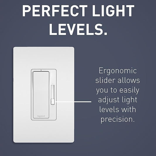 Legrand Radiant RH703PTUTC 700W Tru-Universal Preset Decorator Rocker Dimmer Light Switch with Locator Light for All Light Loads (Except 0-10V), Single Pole/3-Way, White/Light Almond/Ivory (1 Count)