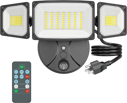 Onforu 80W Dusk to Dawn Outdoor Lighting,Plug in LED Flood Lights,Black Outdoor Lights with Remote,8000LM Security Light,IP66 Waterproof Lighting,2Modes 3 Adjustable Heads Light for Garage Yard