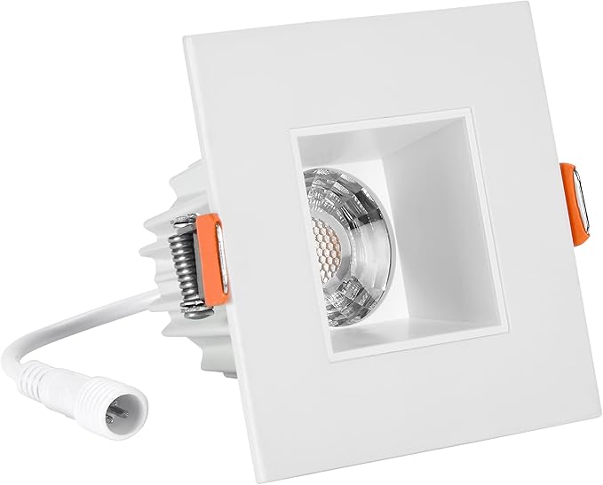 Maxxima 2 in. Ultra-Thin Recessed Anti-Glare LED Downlight - Canless IC Rated, 500 Lumens, 5 Color Temperature Selectable 2700K/3000K/3500K/4000K/5000K, Dimmable Square White Trim, 90 CRI