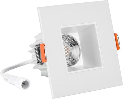 Maxxima 2 in. Ultra-Thin Recessed Anti-Glare LED Downlight - Canless IC Rated, 500 Lumens, 5 Color Temperature Selectable 2700K/3000K/3500K/4000K/5000K, Dimmable Square White Trim, 90 CRI