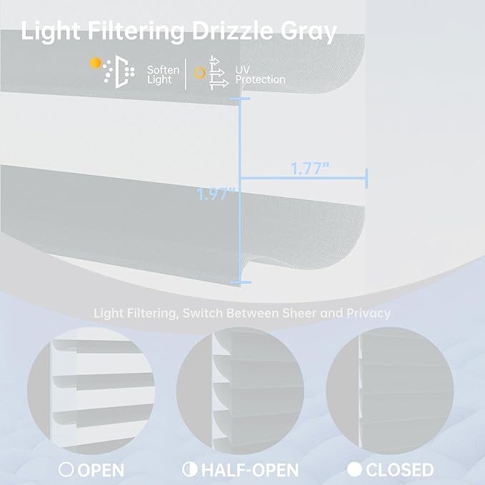 Motorized Sheer Shades with Remote, Automatic Dual-Layered Shades for Windows, Smart Light Filtering Blinds Compatible with Alexa, Custom Size (Light Filtering Drizzle Gray)