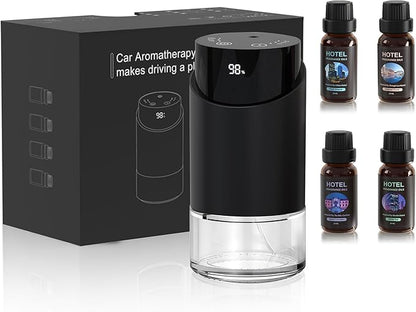 Aluminum Alloy Waterless Essential Oil Diffuser for Home Rechargeable Scent Diffusers with 4 Timer Settings, 3 Mist Levels with Vehicle Mode for Car Room Studio Office, Black Metal,100ml (Gift Set)