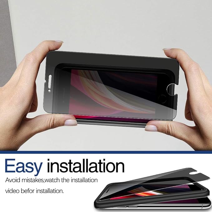 3-Pack Privacy Screen Protector for iPhone SE 2020, Anti Spy Tempered Glass Film, Touch Sensitive, Bubble-Free, Case Friendly [with Easy-Installation Tool][4.7 inch]