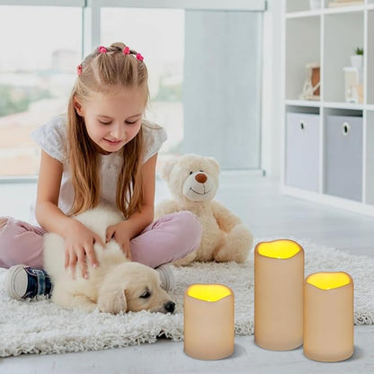 Flameless Candles 4" 5" 6" Outdoor Indoor Pillars Battery Operated Flickering Candles Include 10-Key Remote Timer 400+ Hours by 2 AA Batteries (Ivory Candle - Warm light, 3"D x 4"|5"|6" H - 6 Pack)
