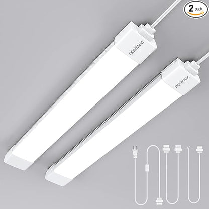 WNSNOU Plug-and-Play LED Shop Light - Waterproof, Linkable, 18W 2000LM, 5000K, with NO/Off Switch - Perfect for Ceiling, Closet, and Workshop - 2FT (2PCS)