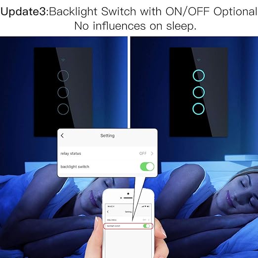 MoesGo 2nd Generation WiFi RF433 Smart Touch Wall Single Fire Smart Switch,No Neutral Wire Needed Compatible with Smart Life/Tuya App, Works with Alexa and Google Home Single Pole 110V Black 3 Gang