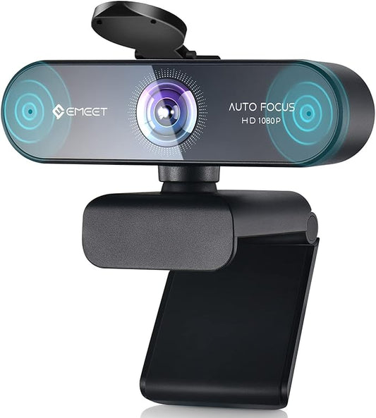 1080P Webcam with Microphone, eMeet Nova AutoFocus HD Webcam, 96°View Web Camera w/ 2 De-Noise Mics for Laptop/Desktop, Plug & Play USB Streaming Computer Camera for Conference/Calling/Teaching/Gaming