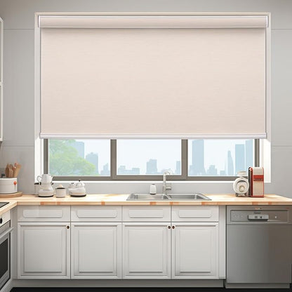 Changshade Custom Size Cordless Roller Shades, Blackout Roller Window Blinds with Thermal Insulated for Office, Living Room, Bedroom, Kitchen, Easy Installation,Beige