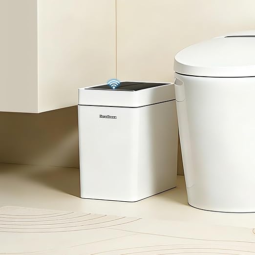 4.5 Gallon Touchless Bathroom Trash Can with Auto Bagging System, Automatic Sensor Lid Waste Bin for Bedroom, Office & RV, White