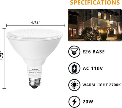 Gonhom Par38 LED Dusk to Dawn Flood Light Bulbs Outdoor,20W Replace up to 200W,1800LM,E26 Base Outdoor Flood Light Bulbs for Backyard,Garage,Porch,Garden,2700K 2 Pack
