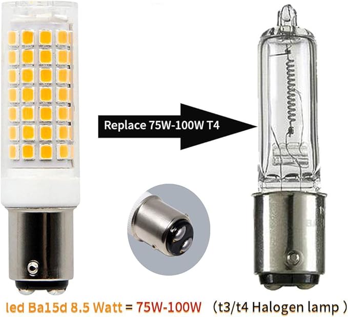 BA15D Led Bulbs 8W Dimmable 110V,Ba15d Double Contact Bayonet Base,Soft Warm White 3000K,75W JD Type T3/T4 Halogen Equivalent Replaces for Pendants Ceiling Fans Sewing Machine Light(2-Pack)