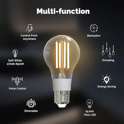 Smart Filament Bulb Light Your House Easily with Scene E27 Energy Saving Customize Light by Time 7W Tuya APP Control,4pcs