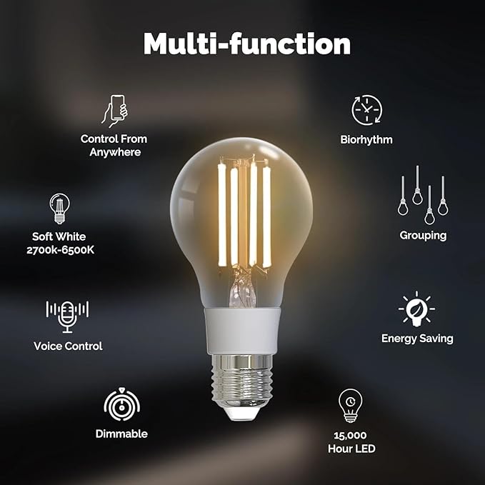 Smart Filament Bulb Light Your House Easily with Scene E27 Energy Saving Customize Light by Time 7W Tuya APP Control,1pcs