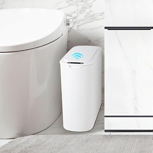 TIPGO Automatic Motion Sensor Bathroom Trash Can with Lid, 2.6 Gallon Touchless Trash Bin, Smart Garbage Can Plastic Slim Wastebasket for Bedroom, Office, Dorm (White)