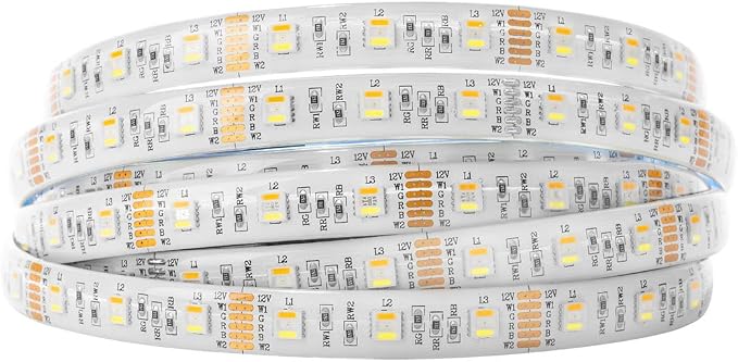 BTF-LIGHTING RGBCCT LED Strip UL Listed 16.4ft 60LED/m 300LED DC12V IP65 | White LED Tape 12mm wide 5 Colors in 1 RGB+Dimmable Tunable Color Temperature 2700K-6500K for Decor(No Adapter or Controller)