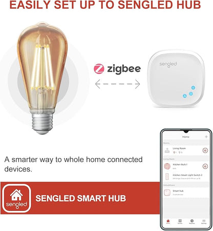 Sengled Zigbee Smart Edison Bulbs, Smart Hub Required, Work with SmartThings and Echo with Built-in Hub, Voice Control with Alexa and Google Home, Amber Warm 2000K LED E26 Edison Bulb, 60W Eqv. 6 Pack