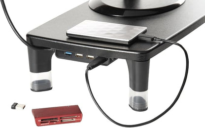 3M Monitor Computer Stand, 21.6 in x 9.4 in, 4 Port USB Hub | Height Adjustable Monitor Riser For Desk, Office, Home With Underneath Storage Space, No Skid