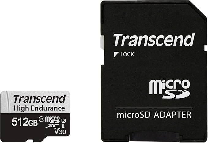 Transcend USD350V Micro SD Card 512GB, U3 V30 Memory Card for Nintendo-Switch/Dash cam/Security Cam/Surveillance/GoPro/Insta360/DJI/Drone/Action Cam, Up to 100MB/s, Full HD Video Recording w/Adapter