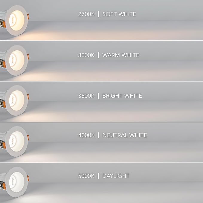 Maxxima 2 in. Ultra-Thin Recessed Anti-Glare LED Downlight - Canless IC Rated, 5 Color Temperature Selectable 2700K/3000K/3500K/4000K/5000K, Dimmable, Round White Trim, 90 CRI