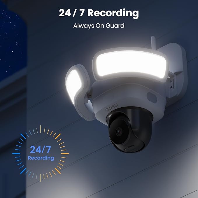 aosu Floodlight Camera Wired, 3K UHD Security Camera Outdoor, 360° Coverage Surveillance, 24/7 Recording, Motion Detection, 2600-Lumen Motion-Activated Floodlight, Color Night Vision