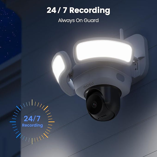 aosu Floodlight Camera Wired, 3K UHD Security Camera Outdoor, 360° Coverage Surveillance, 24/7 Recording, Motion Detection, 2600-Lumen Motion-Activated Floodlight, Color Night Vision