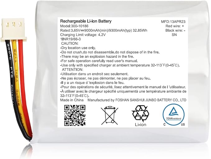 Replacement Battery 300-10186 for ADT Command Smart Security Panel Lithium-ion Battery 3.6V/4.2V P/N 300-10186 9300mAh High Capacity