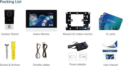 Smart Video Doorbell Intercom System with 7" Touch Screen Monitor, 2MP HD Camera with Night Vision, Two-Way Audio, RFID IC Card Access, Wi-Fi Tuya App Remote Unlock for Home Security