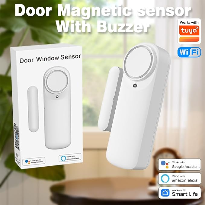 Loopo Smart WiFi Door & Window Alarm Sensor Chime, 100dB Wireless Door Chime with App Alerts, Tuya Smart Life, Compatible with Alexa & Google, No Hub Required, for Home Kids Safety, 2-Pack