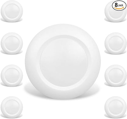 8 Pack 6 Inch LED Low Profile Recessed & Surface Mount Disk Light, Round, 15W, 900 Lumens, 4000K Cool White, CRI80, Driverless Design, Dimmable, ETL Listed, White