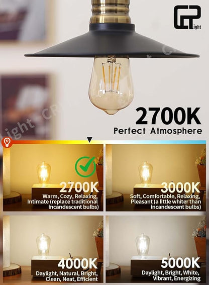 Amber Glass ST58 = ST19 Vintage LED Edison Bulb - Dimmable 6W 650LM 2700K Warm White, 90+ CRI, E26 Antique Style Decorative Filament Light, 60W Incandescent Replacement, 10-Pack