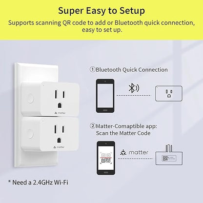 Minoston Matter Smart Plug, Smart Outlet Compatible with Alexa, Apple Home, Google Home, SmartThings, App and Voice Control, 100% Privacy, 2.4G Wi-Fi Only, White, 4 Pack