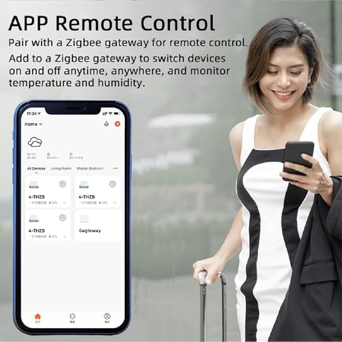 Easy Operation,Zigbee Temperature Monitoring Switch,Tuya App Remote Control,4 Channel 12V Dry Contact Smart Relay Switch, with Waterproof Sensor Probe(Tuya Zigbee hub needed), White