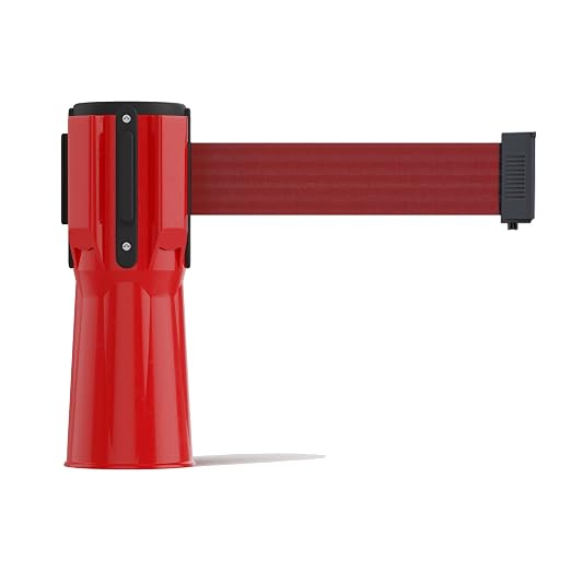 Trafford Industrial 11 ft Cone-Mounted Retractable Belt Barrier Red Case with Maroon Belt