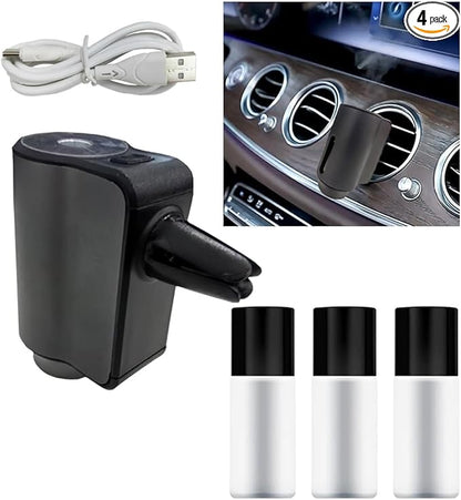 Smart Car Air Freshener Diffuser, Car Air Aroma Diffuser with Three Adjustable Intensity Levels, Rechargeable Intelligent Auto Aroma Diffusers with 3Pcs Empty Bottle (No Essential Oil)