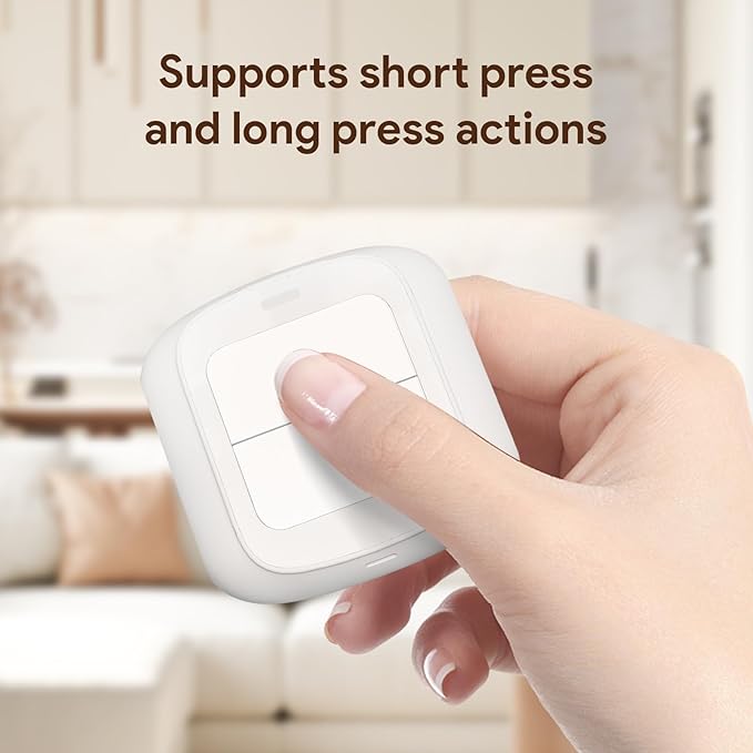 Wireless Switch (2-Key), Wi-Fi Smart Scene Switch, Battery Powered Wall Remote for Lights/Curtains/Scenes, Short & Long Press, No Hub Required