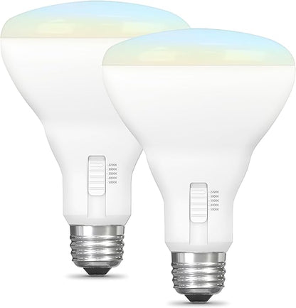 Feit Electric BR30 LED Light Bulb, 100W Equivalent, Dimmable, 5CCT, E26 Medium Base, 90 CRI, 1400 Lumens, Adjustable White, 15.5 Years Lifetime, 2 Pack, BR30100DM5CCTCA15K/2