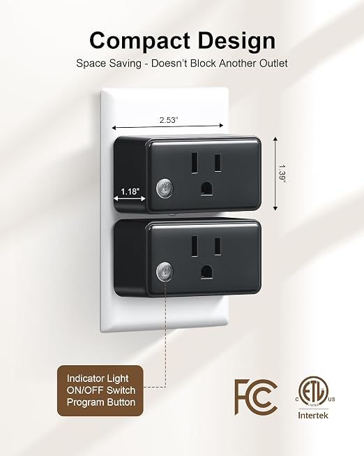 Remote Control Outlet Switch with Wireless Wall Switch, Black | 200FT RF Range, Mini Plug, 15A/1875W, Remote Switch for Lamps/Lights/Household Appliances, ETL & FCC listed, Pre-Programmed