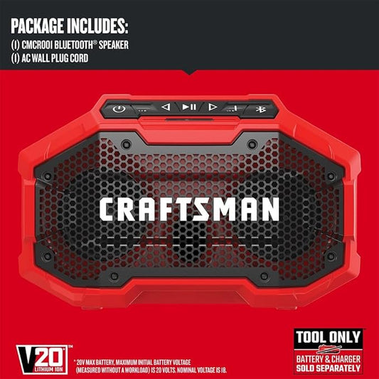 CRAFTSMAN V20 Wireless Portable Bluetooth Speaker, Tool Only (CMCR001B), Red