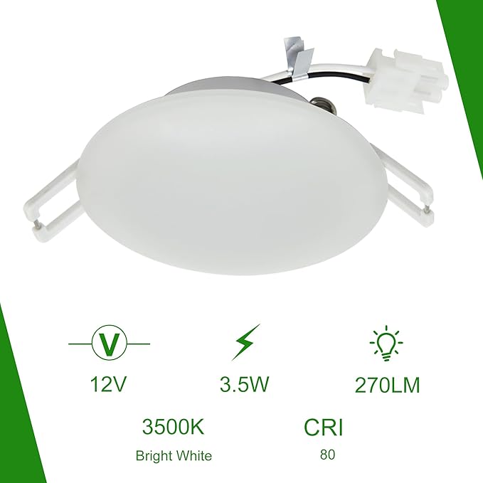 3-Inch 12 Volt RV LED Recessed RV Puck Light with Quick Connector, 3500K Bright White, RV Interior Light for RV Boat Trailer Camper Motorhome Truck Yacht Van, 6Packs