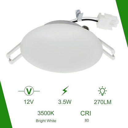 3-Inch 12 Volt RV LED Recessed RV Puck Light with Quick Connector, 3500K Bright White, RV Interior Light for RV Boat Trailer Camper Motorhome Truck Yacht Van, 6Packs