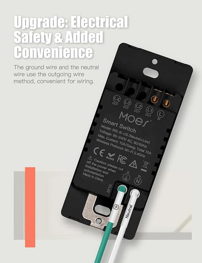 MOES WiFi Smart Light Switch 1 Gang, Neutral Required, Black