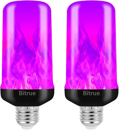 Bitrue LED Flame Bulbs, 4 Modes Purple Flame Effect Light Bulbs, E26 Base Fire Light Bulb with Gravity Sensor, Flickering Light Bulbs for Hallowee Home Decor (Purple 2 Pack)
