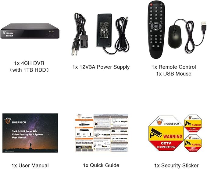 TIGERSECU Super HD 1080P 4 Channel DVR Security Recorder with 1TB Hard Drive, Hybrid 6-in-1 CCTV DVR Recorder Compatible with 2MP and 5MP TVI, AHD, CVI, Analog, RS485 PTZ and IP Cameras