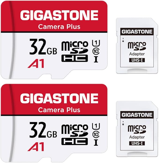 GIGASTONE 32GB Micro SD Card 2-Pack, Camera Plus, MicroSDHC Memory Card for Wyze Cam, Security, Roku, Full HD Video Recording, UHS-I U1 A1 Class 10, up to 90MB/s, with Adapter